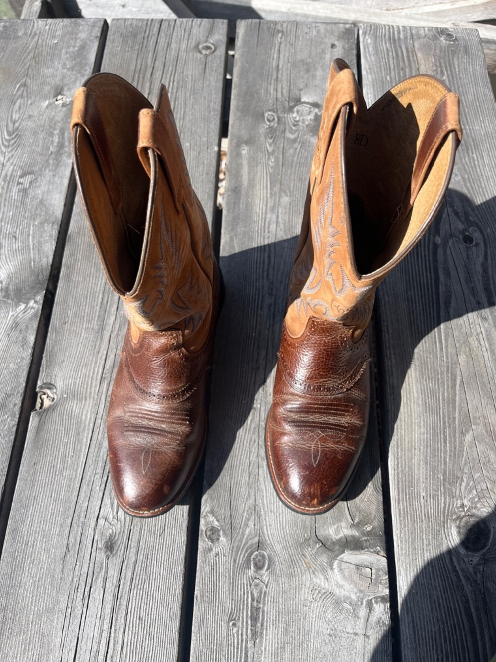 Ariat heritage stockman Two-Tone Brown Leather Cowboy Boost